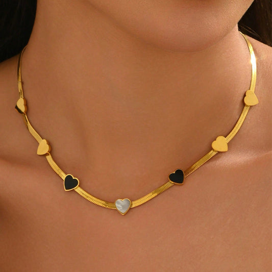 Luxury 18K Gold Plated Heart Mirror Jewelry Set – Hypoallergenic Necklace & Bracelet for Daily Wear